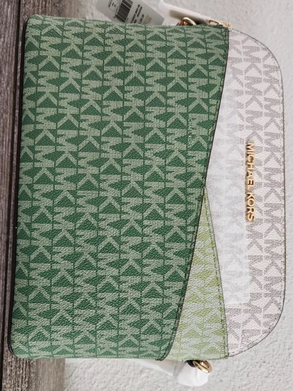 Michael Kors Jet Set Travel Dome Crossbody Bag Signature Fern Green Multi MK NWT